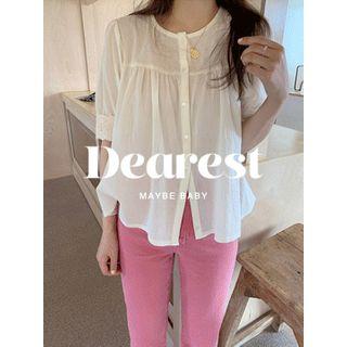 Round-neck Lace-sleeve Blouse One Size