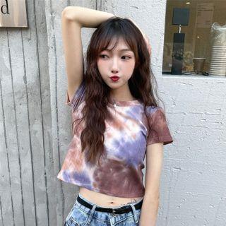 Short-sleeve Tie Dye T-shirt Purple - One Size