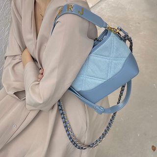 Chain Denim Panel Crossbody Bag