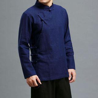 Mandarin Collar Frog Button Shirt
