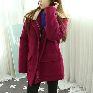Faux Fur-collar Wool Blend Coat