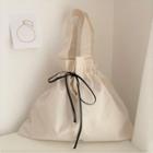 Drawstring Canvas Tote Bag Off-white - One Size