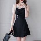 Short-sleeve Mock Two-piece Mini A-line Dress
