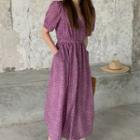 Bell-sleeve Floral Maxi Dress Purple - One Size