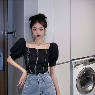 Balloon-sleeve Zip Detail Cropped Blouse