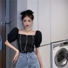 Balloon-sleeve Zip Detail Cropped Blouse