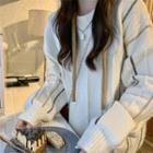 Long-sleeve Striped Knit Sweater Off-white - One Size