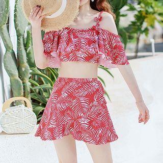 Leaf Print Ruffled Bikini