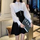 Lantern-sleeve Fringed Mini A-line Dress
