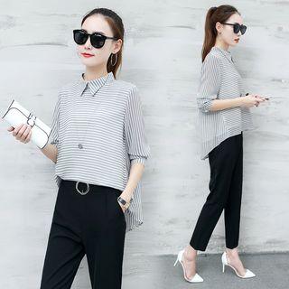 Set: Striped Blouse + Slim-fit Pants