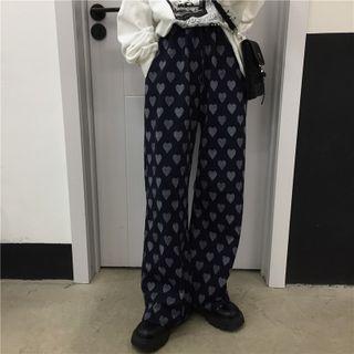 Heart Pattern Print Straight Leg Pants