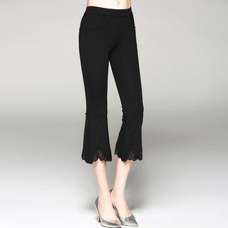 Lace Hem Boot-cut Cropped Pants