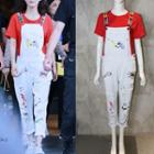Short-sleeve T-shirt/printed Suspender Jeans
