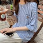 Striped Embroidered Elbow-sleeve T-shirt
