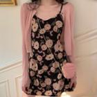 Spaghetti Strap Floral Chiffon A-line Mini Dress / Cropped Cardigan