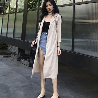 Plain 3/4-sleeve Long Jacket