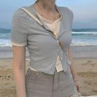 Mock Two-piece Short-sleeve Ribbed T-shirt