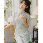 Short-sleeve Tie-dyed Midi Qipao