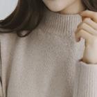 Mock-neck Loose-fit Mini Sweater Dress