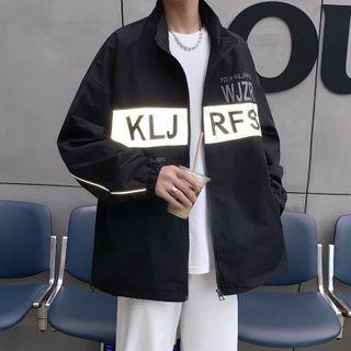Long-sleeve Letter Reflective Zipped Jacket