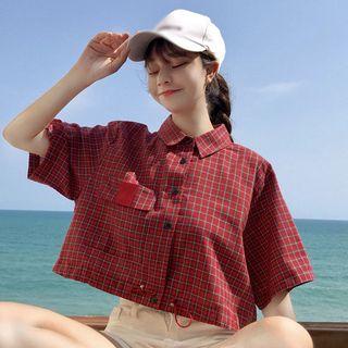 Plaid Short-sleeve Crop Shirt