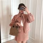 Houndstooth Lapel Coat / High-waist Skirt