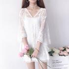 Set: 3/4-sleeve Embroidered Top + Camisole