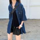 Loose-fit Short-sleeve Denim Shirt As Figure - One Size