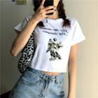 Short-sleeve Print Cropped T-shirt White - One Size