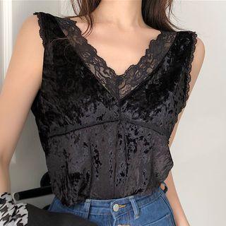 Lace Trim Velvet Tank Top