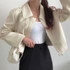Faux Leather Zip Drawstring Cropped Jacket