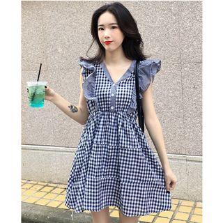 Plaid Sleeveless Ruffle A-line Dress