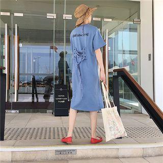 Lace-up Loose-fit Short-sleeve Dress