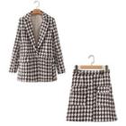 Houndstooth Loose-fit Blazer / Houndstooth Button-up Skirt