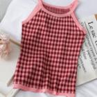 Plaid Knit Halter Top Pink - One Size