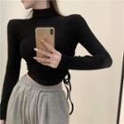 Mock-neck Long-sleeve Drawstring T-shirt