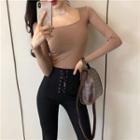 Square-neck Long-sleeve Slim-fit Top
