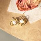 Faux-pearl Flower Ear Studs Gold - One Size