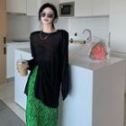 Long-sleeve Slit T-shirt / Midi A-line Skirt