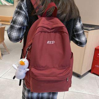 Lettering Zip Nylon Backpack / Bag Charm / Set