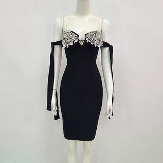 Cold-shoulder Rhinestone Sheath Dress