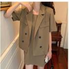 Plain Short-sleeve Blazer / Strappy Midi A-line Dress