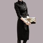 Set: Long-sleeve Button-up Dress + Belt