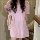 Short-sleeve Henley Dress Pink - One Size
