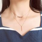 Lettering Bar Pendant Layered Stainless Steel Necklace Rose Gold - One Size