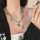 Bear Checker Pendant Layered Alloy Choker Black & White Check Bear - Silver - One Size
