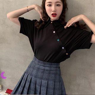 Elbow-sleeve Polo Shirt Black - One Size