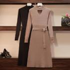 Cutout Long-sleeve A-line Knit Dress