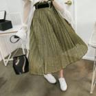 Glitter Midi Pleat Skirt With Belt
