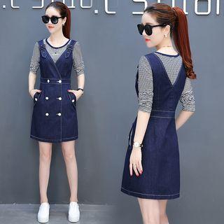 Set: Pinstripe T-shirt + Denim Jumper Dress
